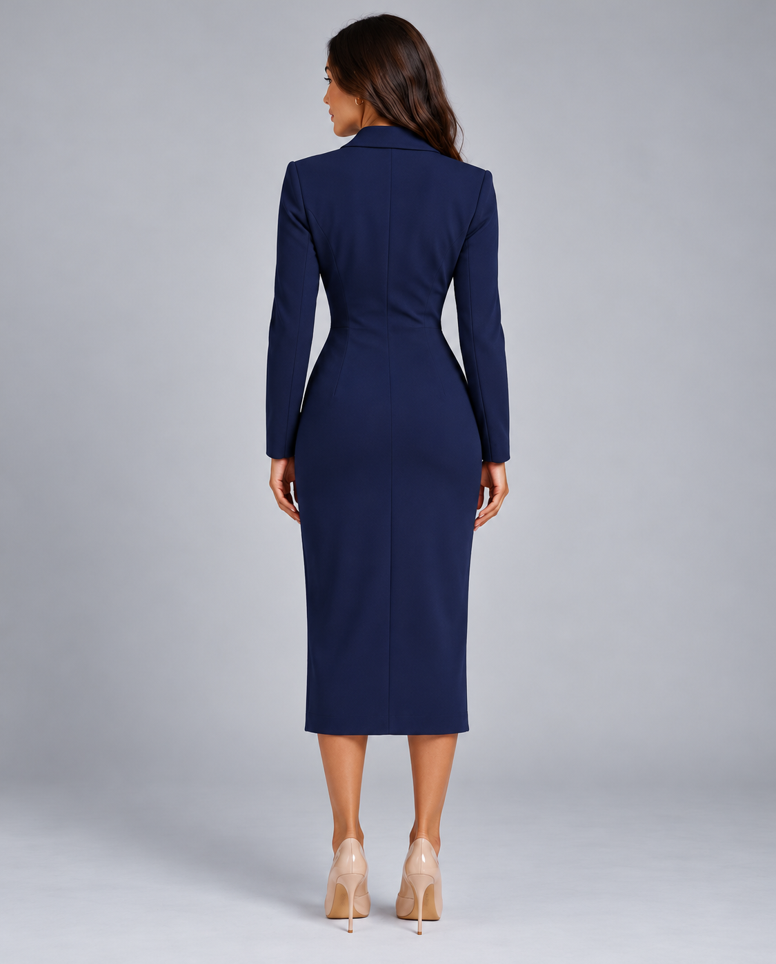 Leandra | Below-Knee Button-Front Blazer Dress