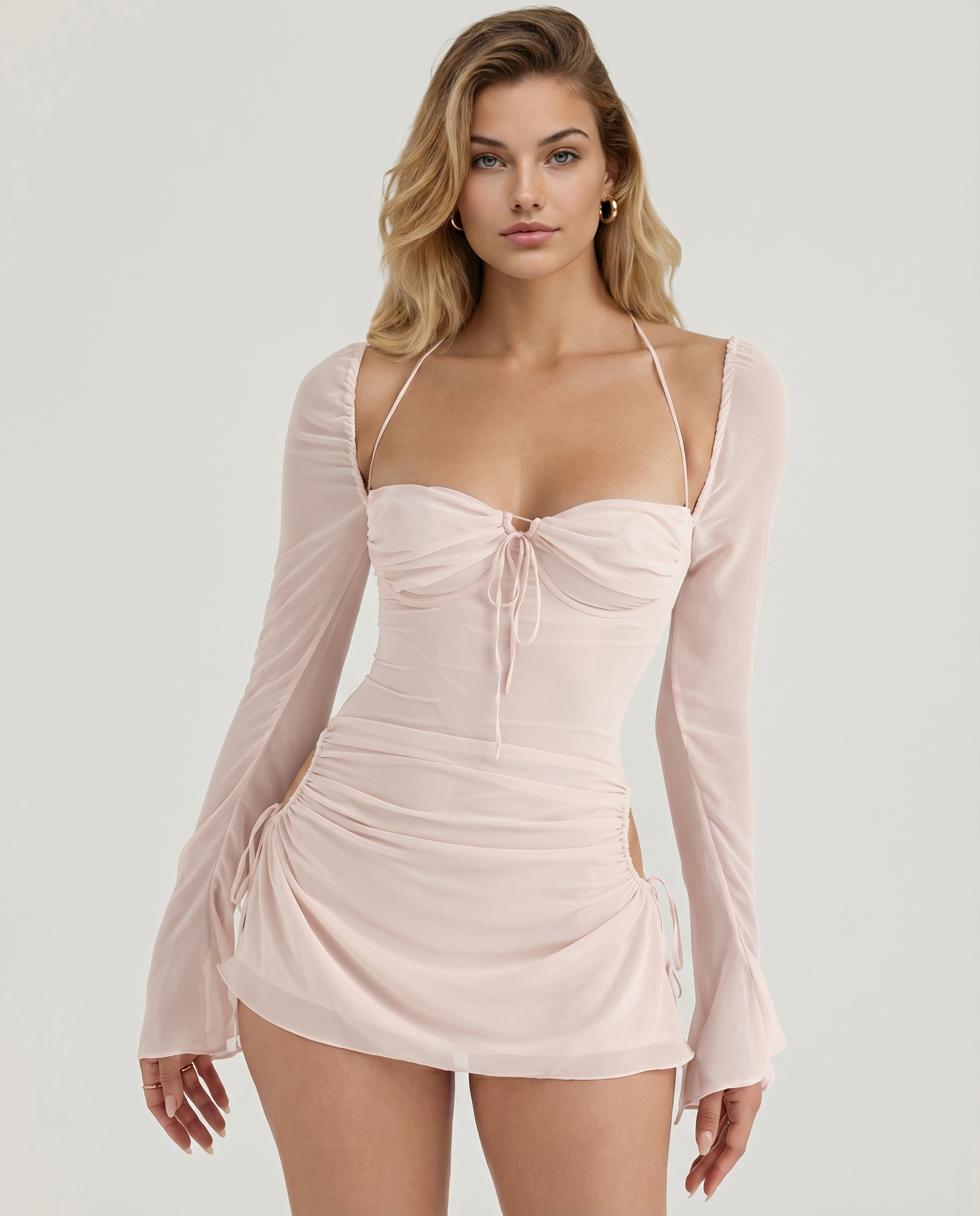 Hilda | Chiffon Halter Mini Dress with Ruched Cut-Out