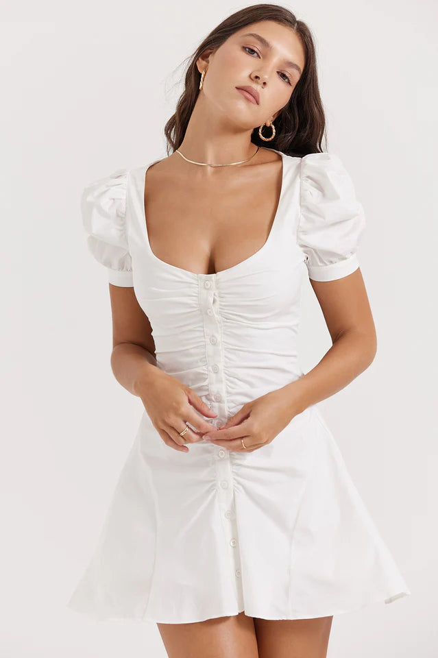 Wendy | Mini Dress with Puff Sleeves and Button Front