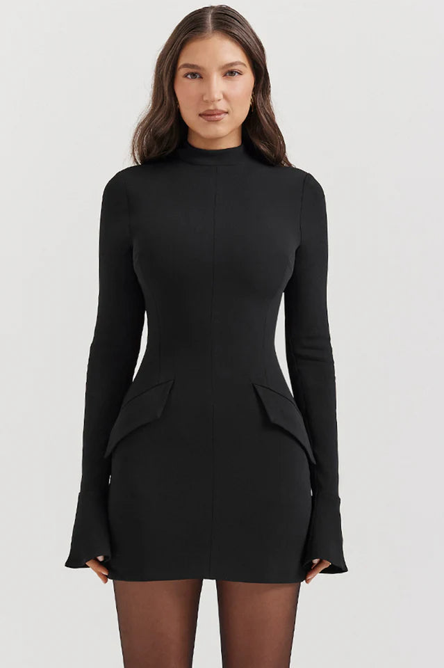 Traci | Long Sleeve Mini Dress with High Neck