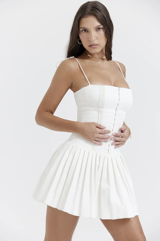 Elvira | Pleated Mini Dress with Corset Bodice