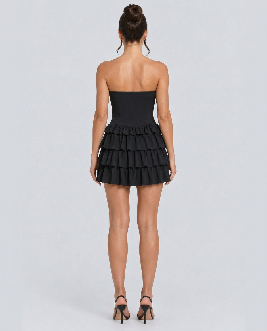 Cheryl | Strapless Corset Mini Dress with Ruffle Skirt