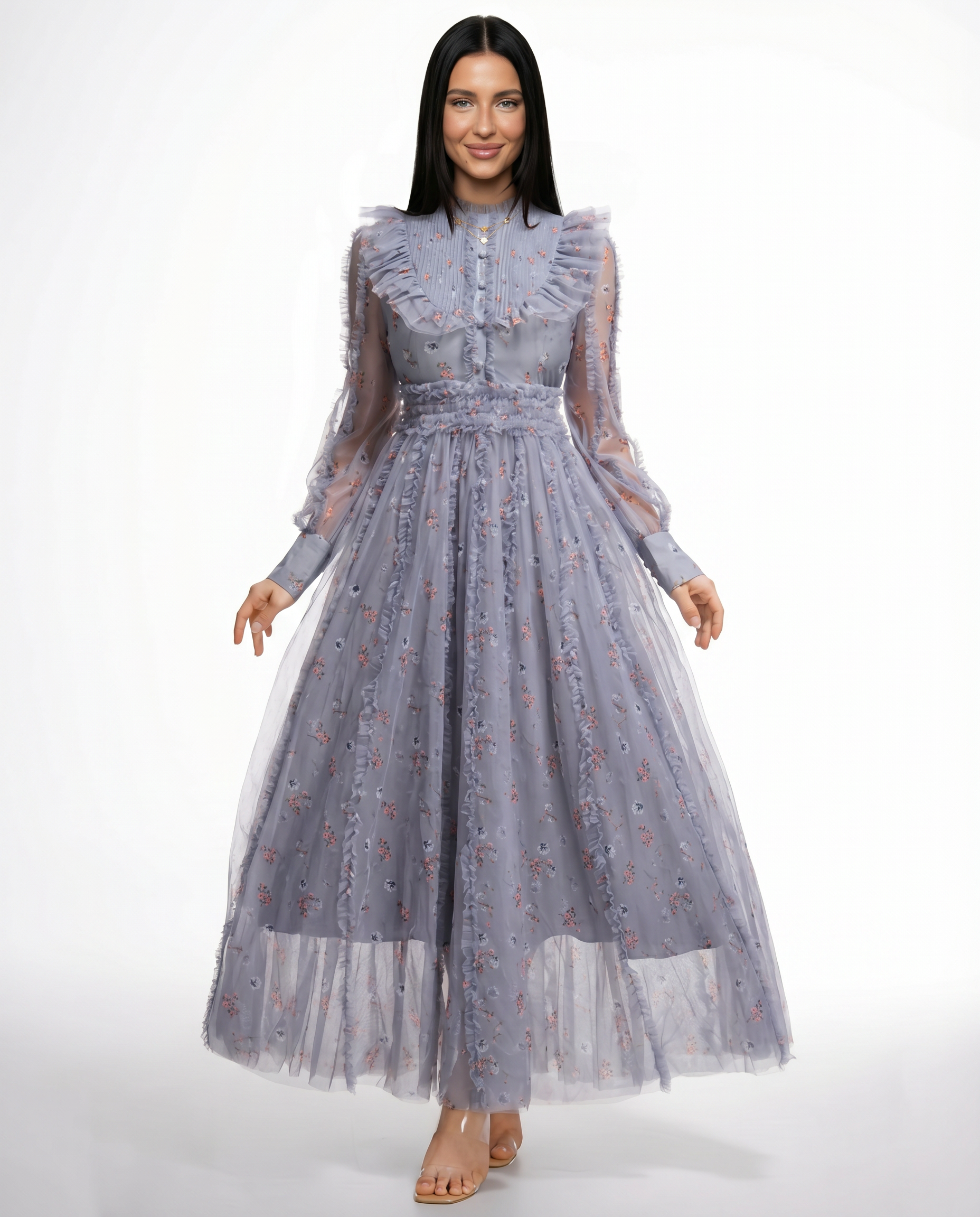 Beryl | Maxi Dress with Floral Print and Ruffle Details