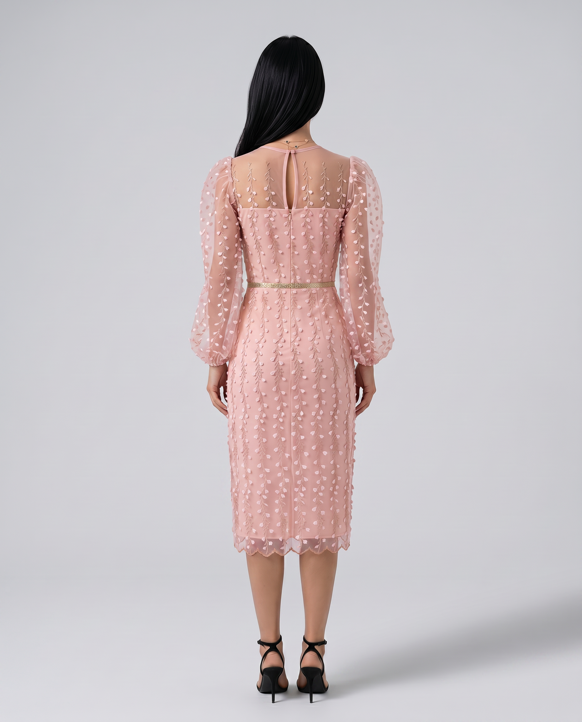 Toni | Midi Dress with Sheer Embroidered Overlay