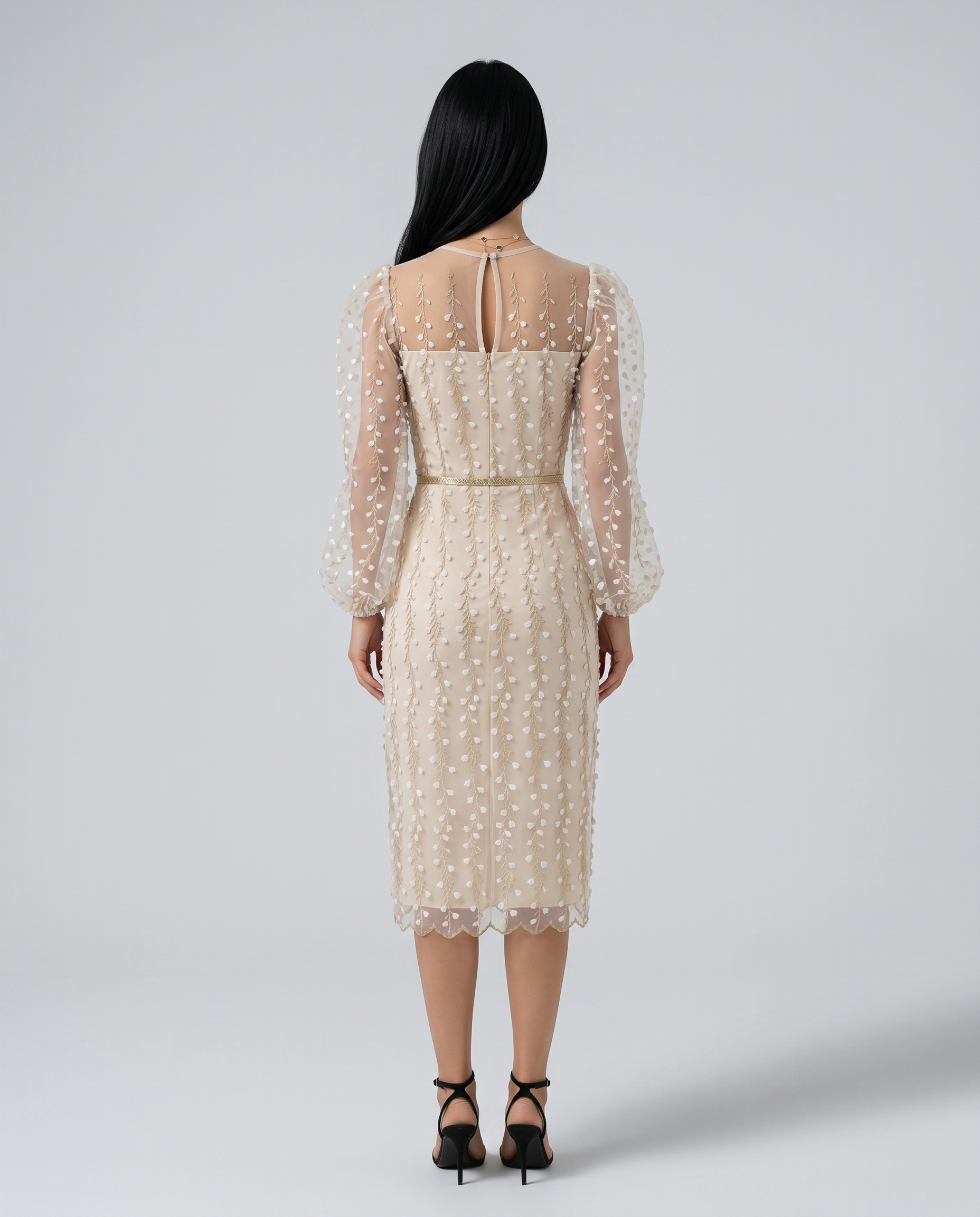 Toni | Midi Dress with Sheer Embroidered Overlay