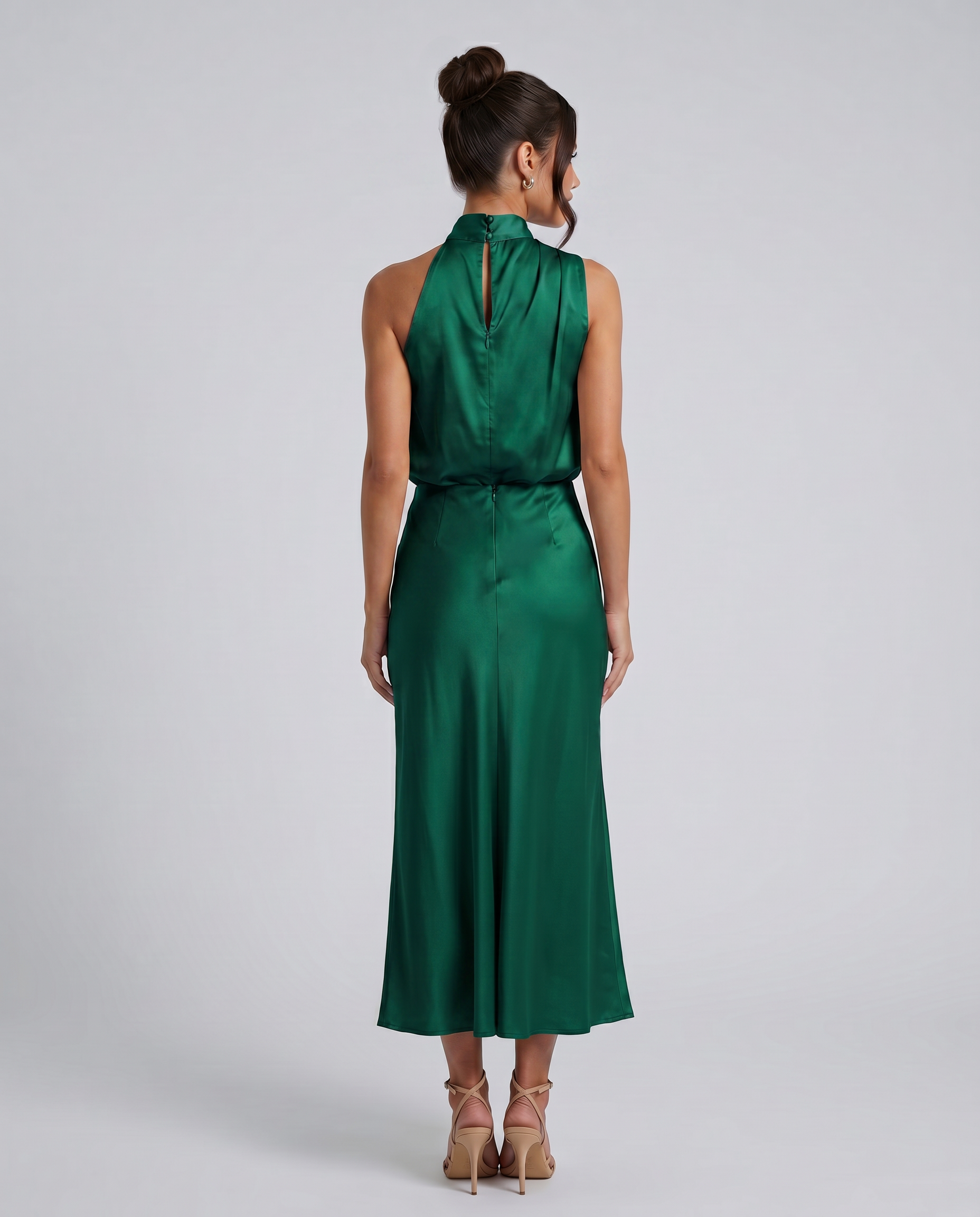 francesca high neck midi dress Women's Satin Halter Midi Dress Draped High Neck Sleeveless Francesca