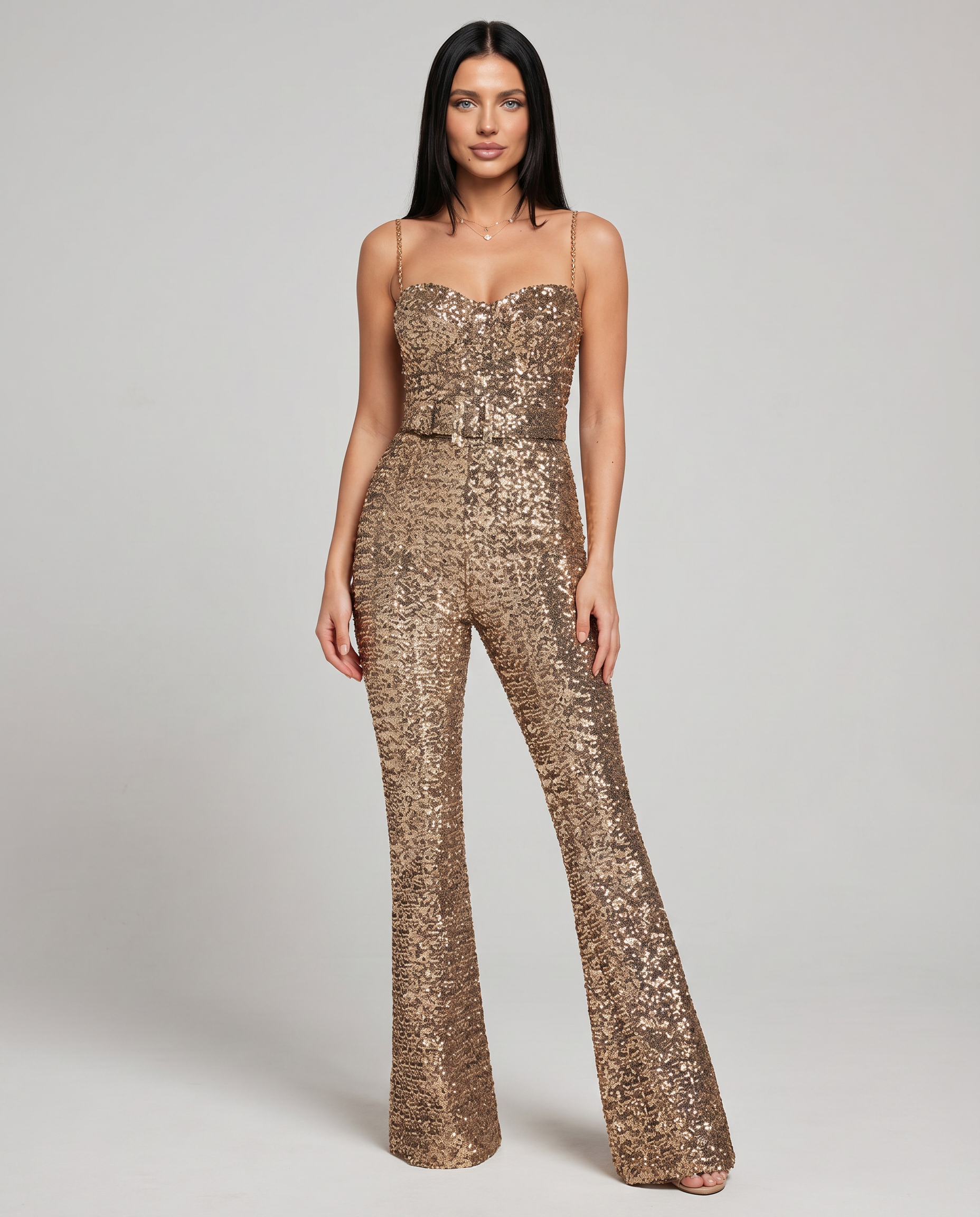 Amiyah | Sequin Jumpsuit with Wide-Leg Trousers