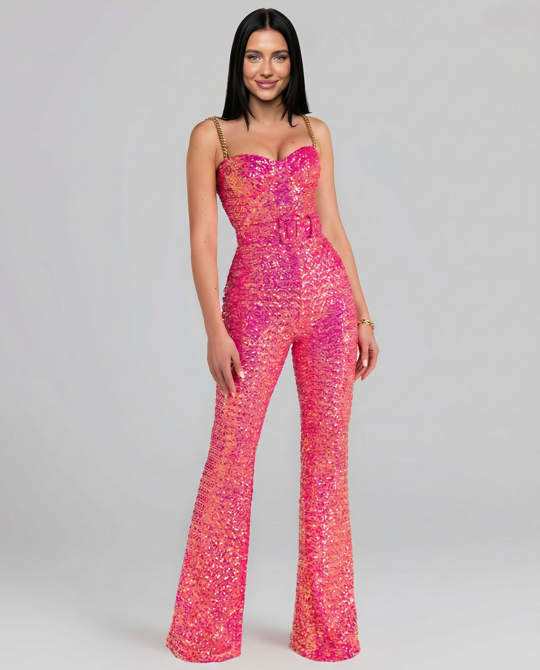 Amiyah | Sequin Jumpsuit with Wide-Leg Trousers