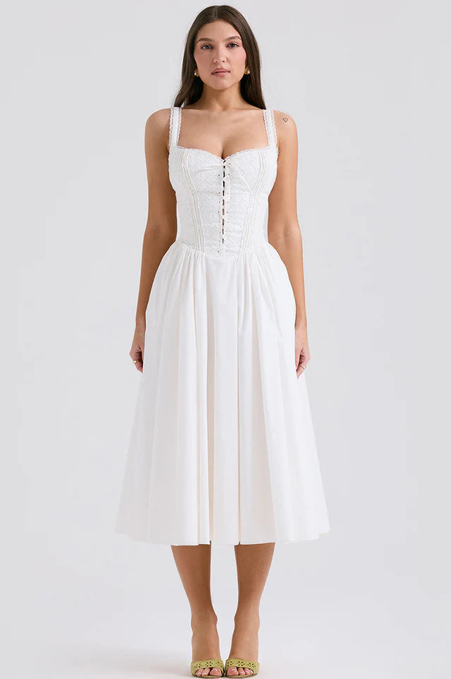 Audrey | Midi Dress with Corset Bodice