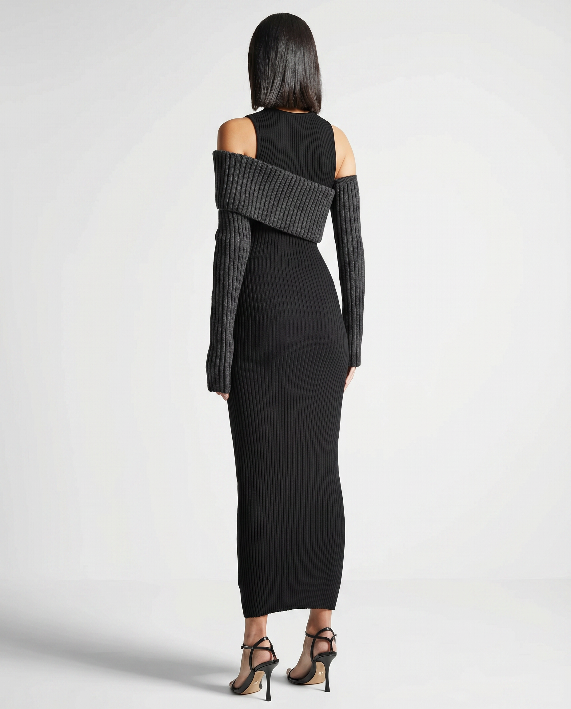 Marisa | Midi Dress with Ribbed Knit and Cold Shoulder Detail