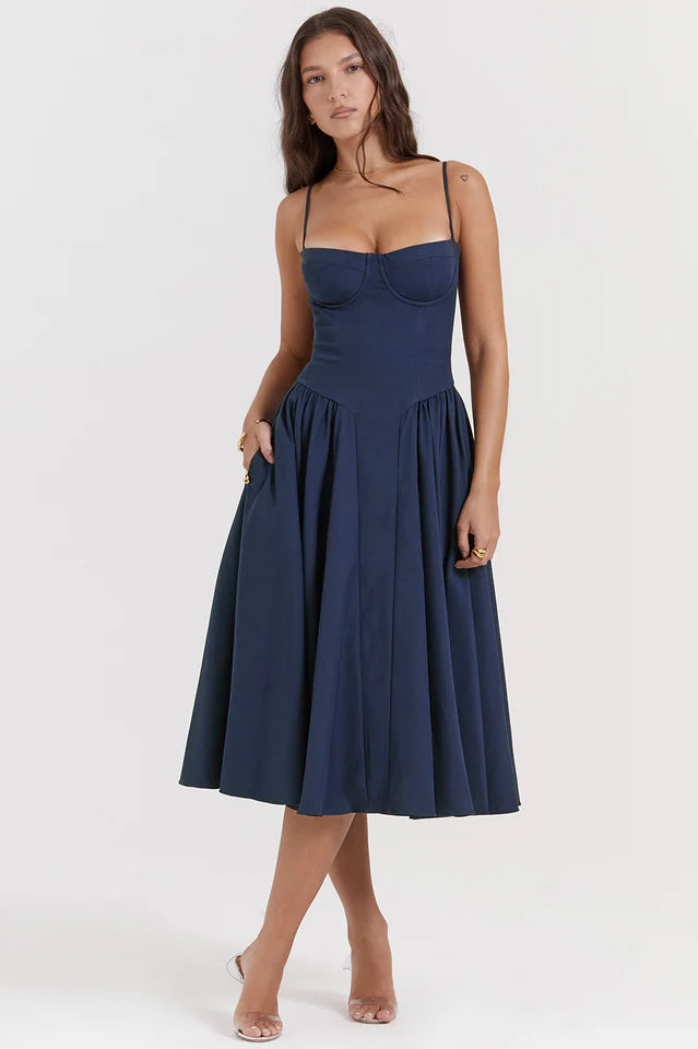 Thelma | Midi Sundress with Corset Bodice
