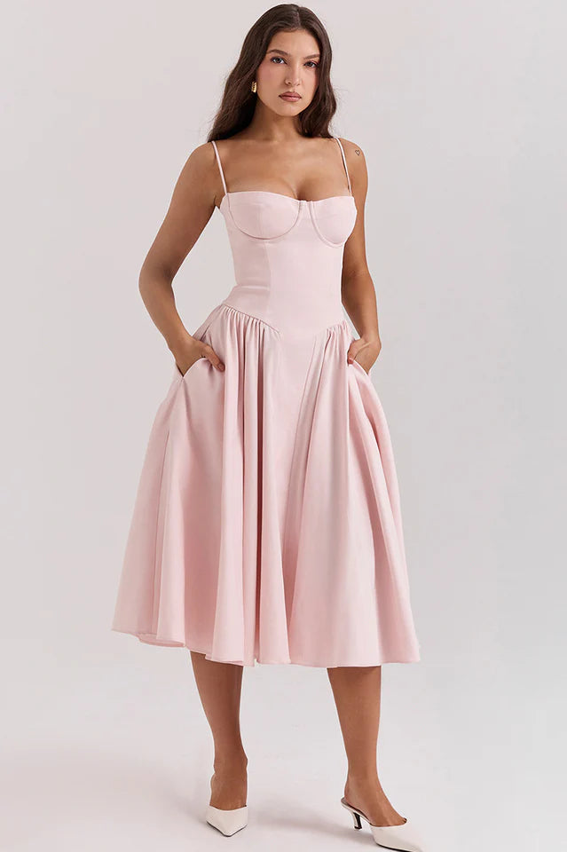 Thelma | Midi Sundress with Corset Bodice
