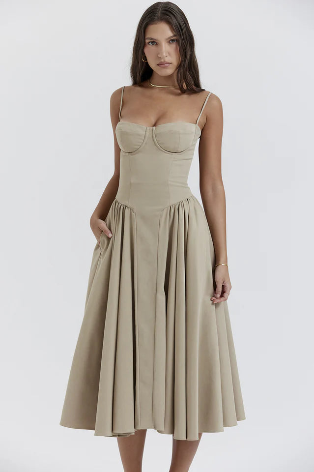 Cherie | Midi Sundress with Corset Bodice