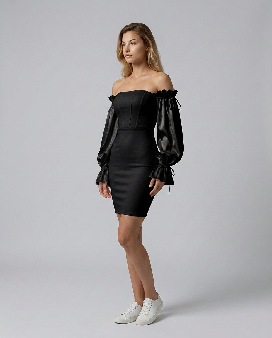Joni | Mini Dress with Corset Bodice and Sheer Sleeves