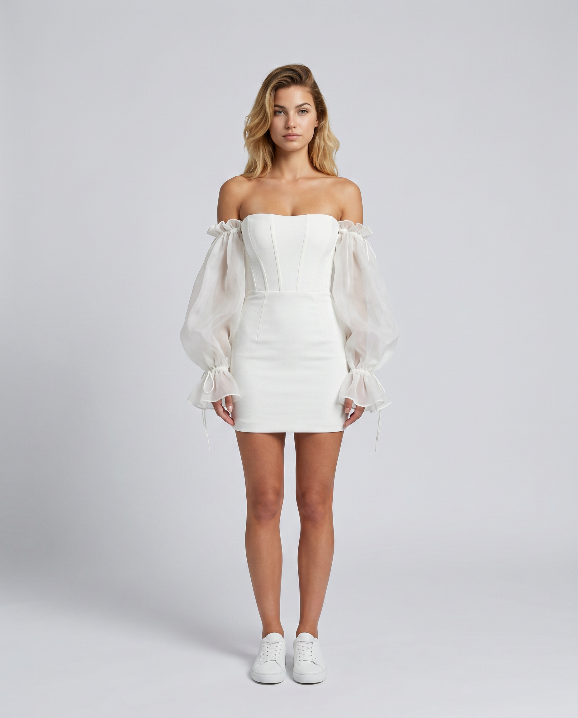 Joni | Mini Dress with Corset Bodice and Sheer Sleeves