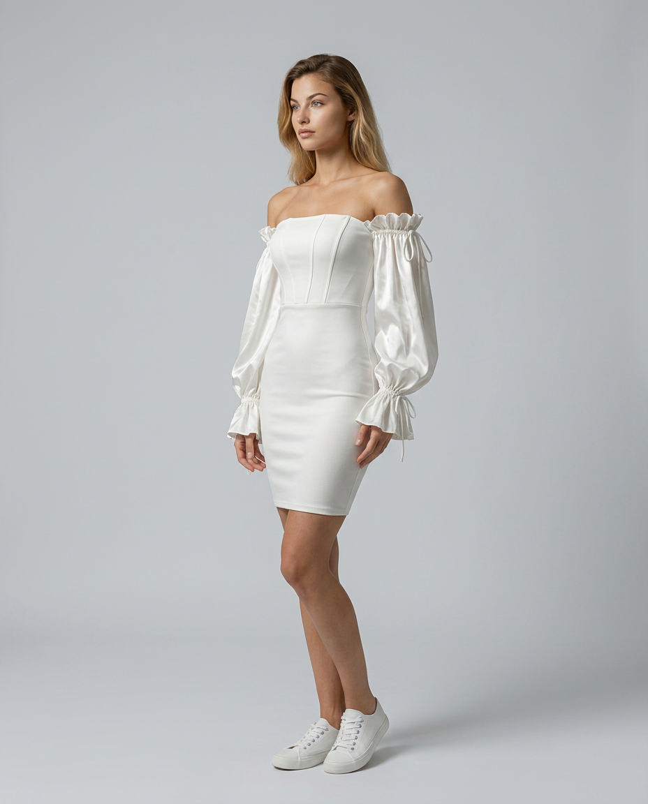 Joni | Mini Dress with Corset Bodice and Sheer Sleeves
