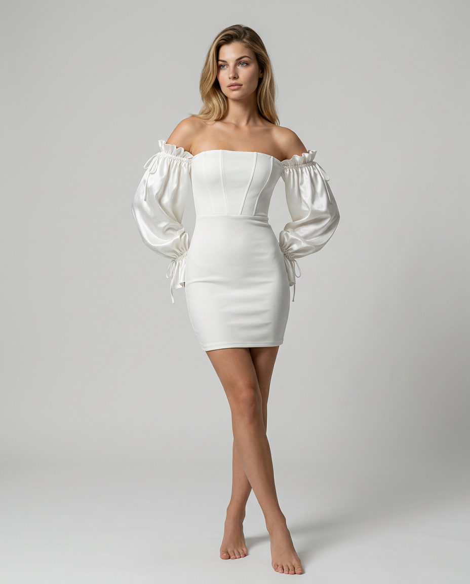 Joni | Mini Dress with Corset Bodice and Sheer Sleeves