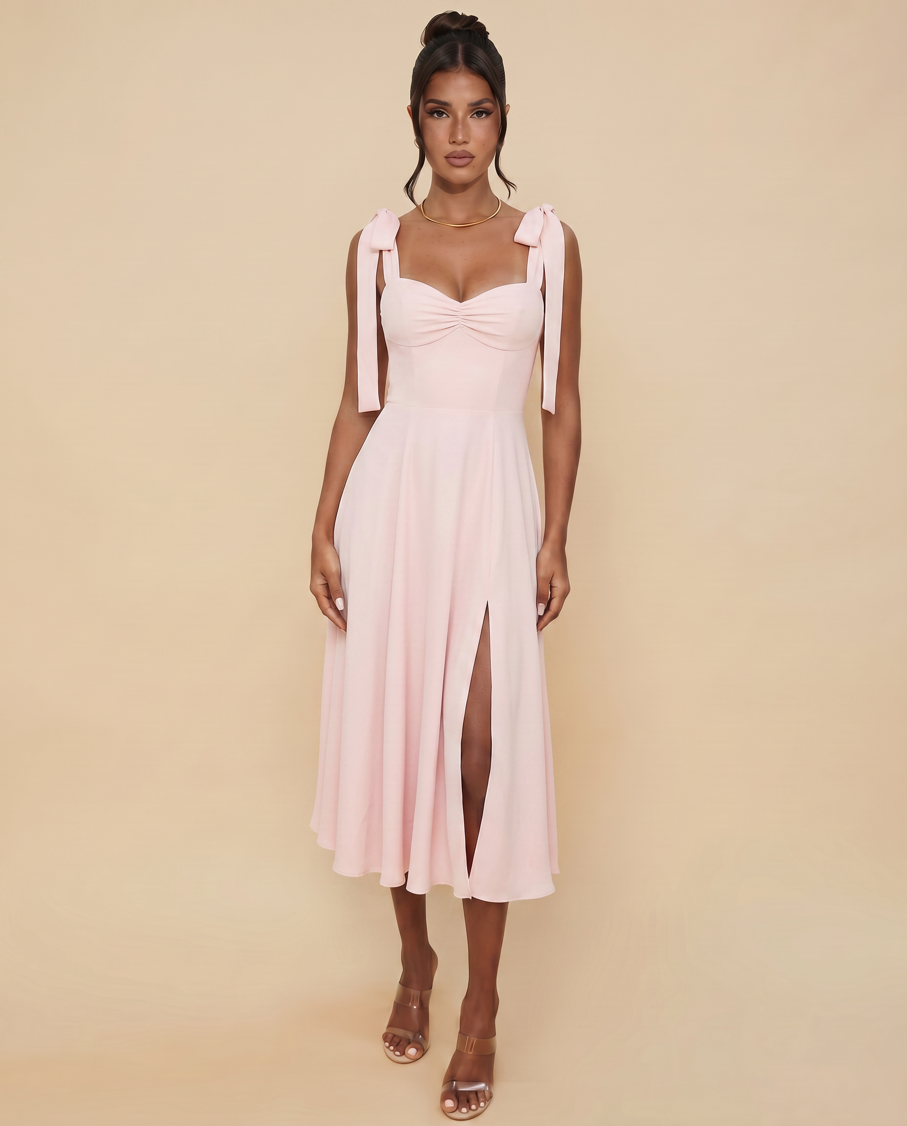 Leigh | Midi Dress with Tie Shoulder Straps
