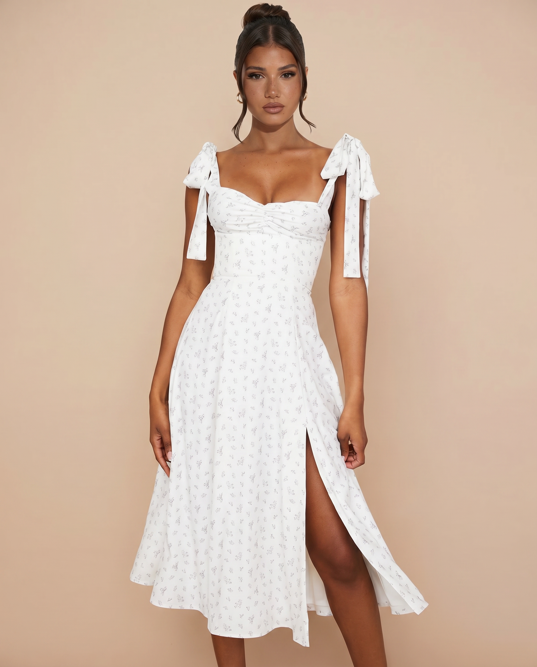 Leigh | Midi Dress with Tie Shoulder Straps