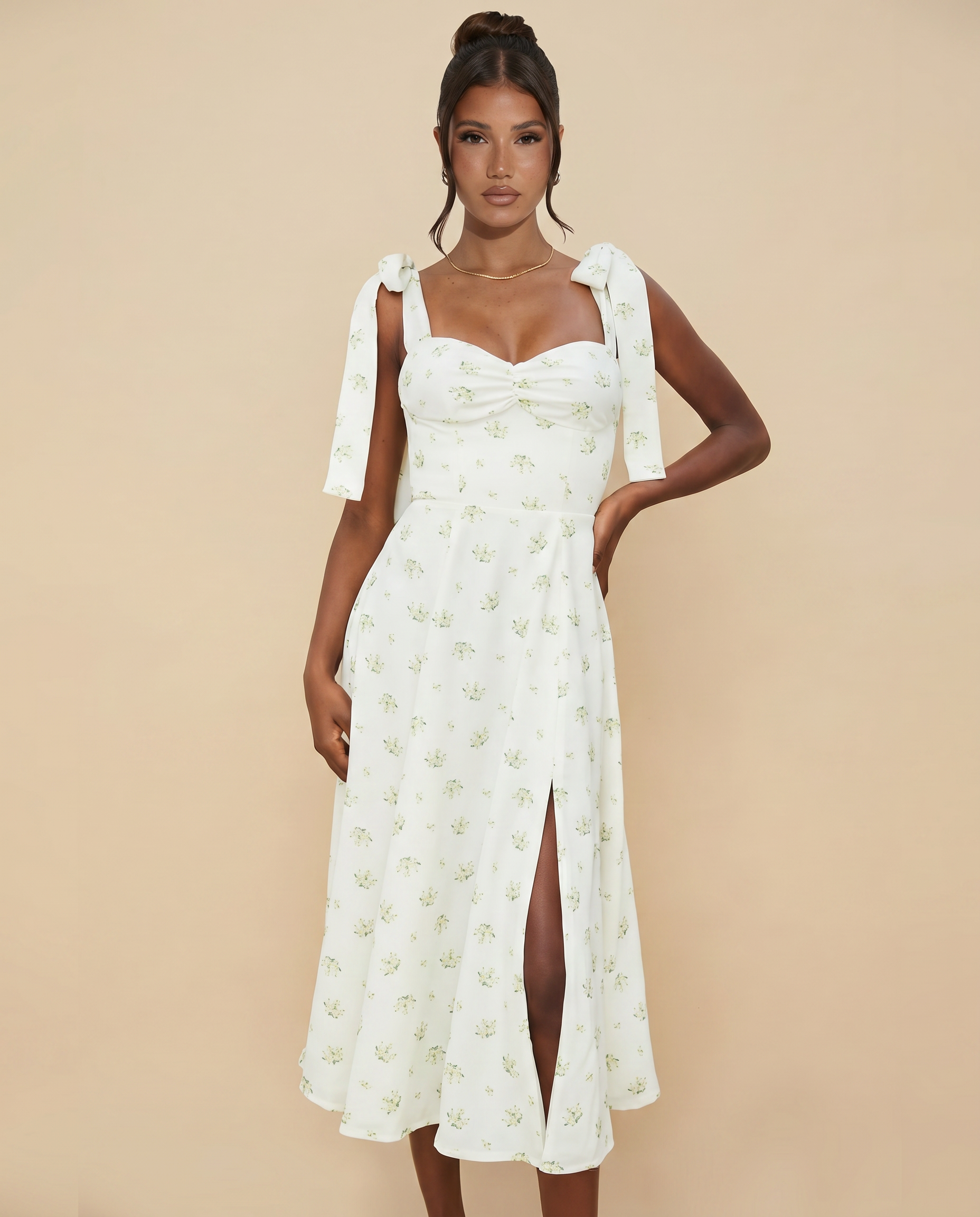 Leigh | Midi Dress with Tie Shoulder Straps