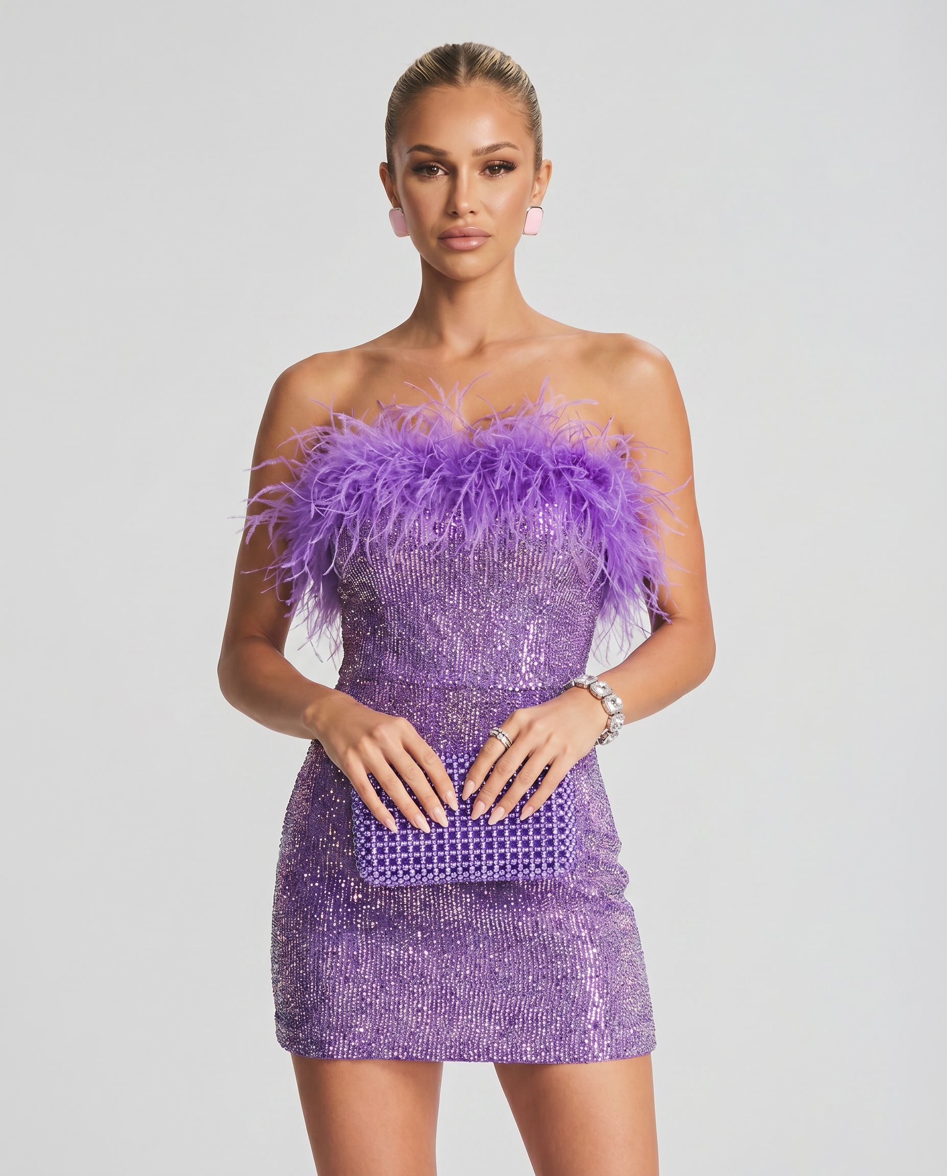 Ellen | Mini Dress with Sequin and Feather Detail