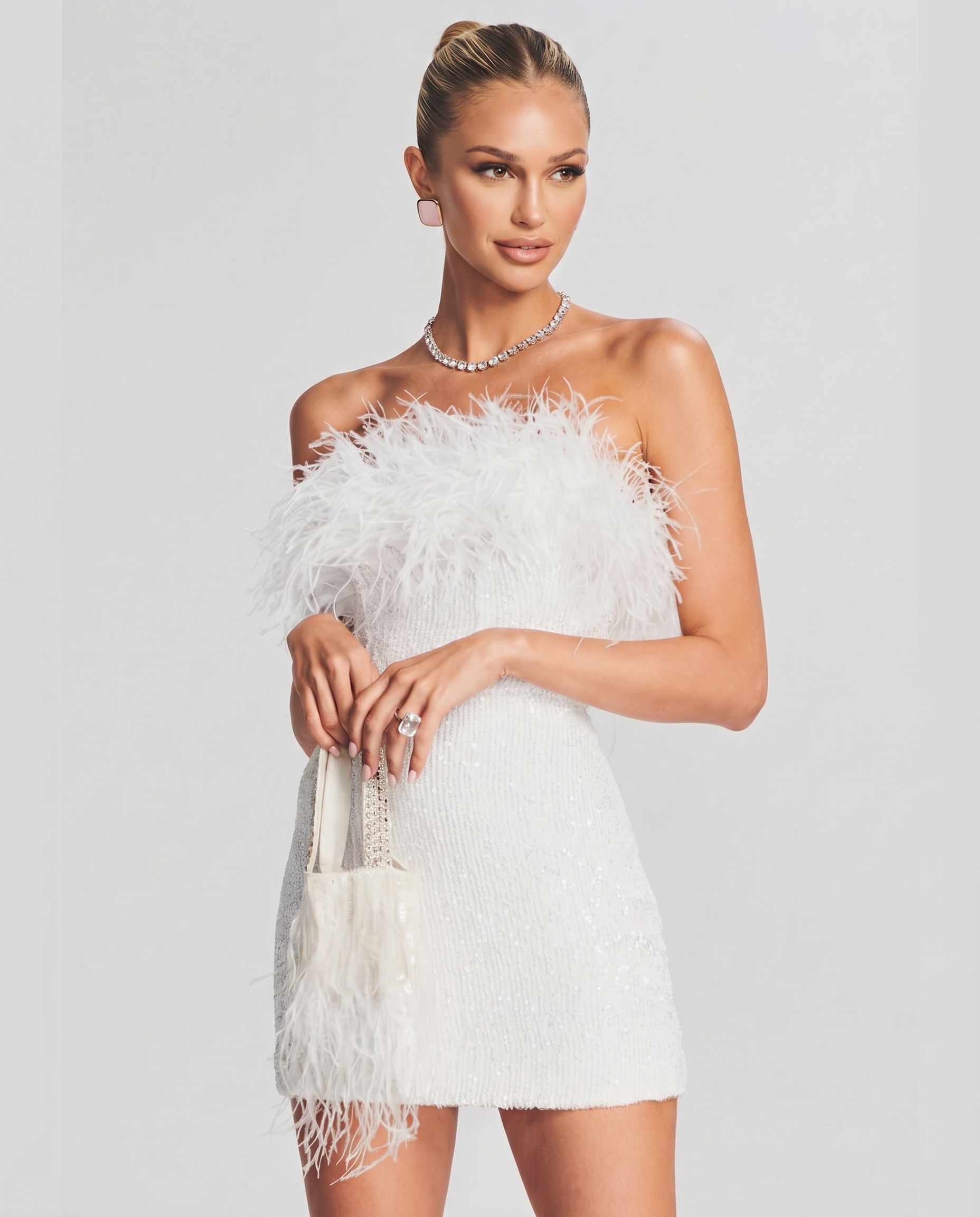 Ellen | Mini Dress with Sequin and Feather Detail