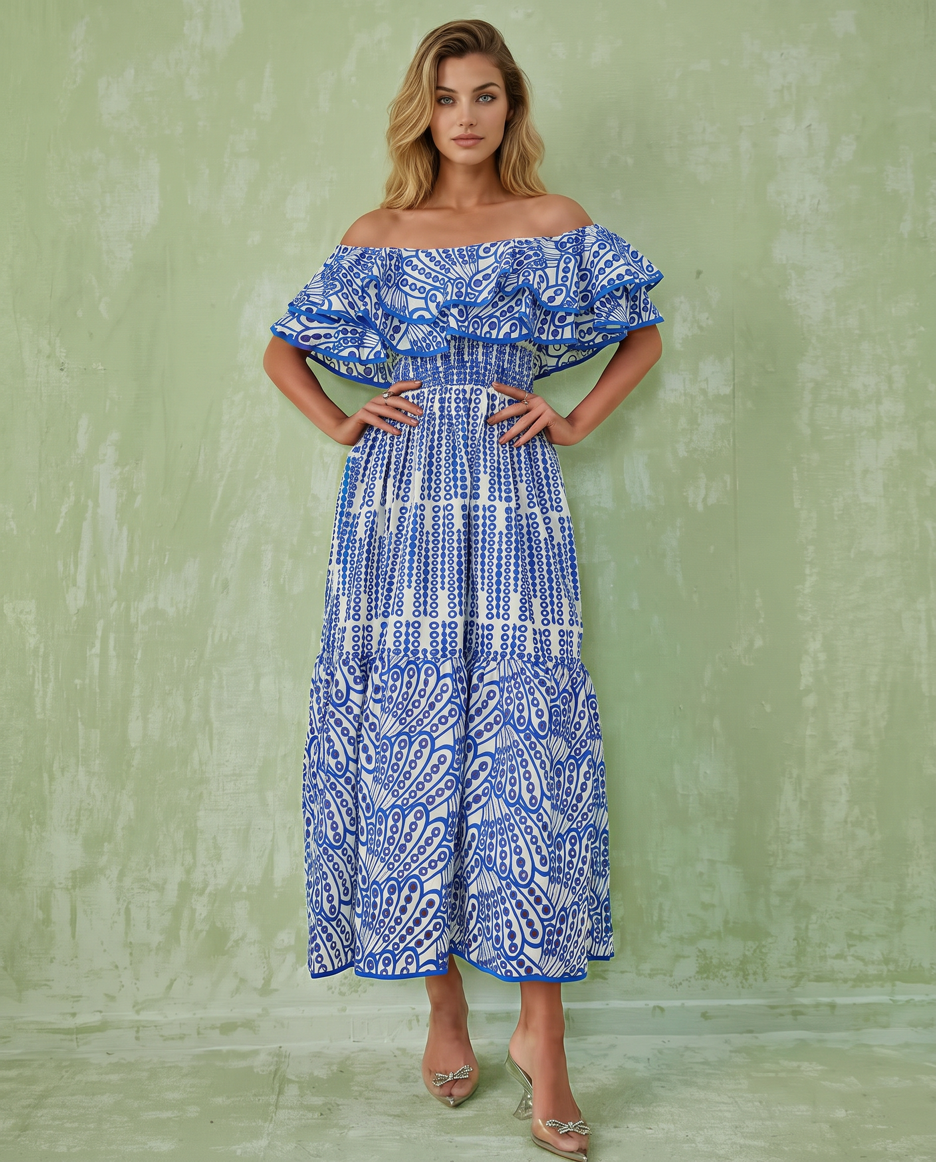 off shoulder shirred maxi dress Women's Off Shoulder Ruffle Maxi Dress Shirred Waist Azariah