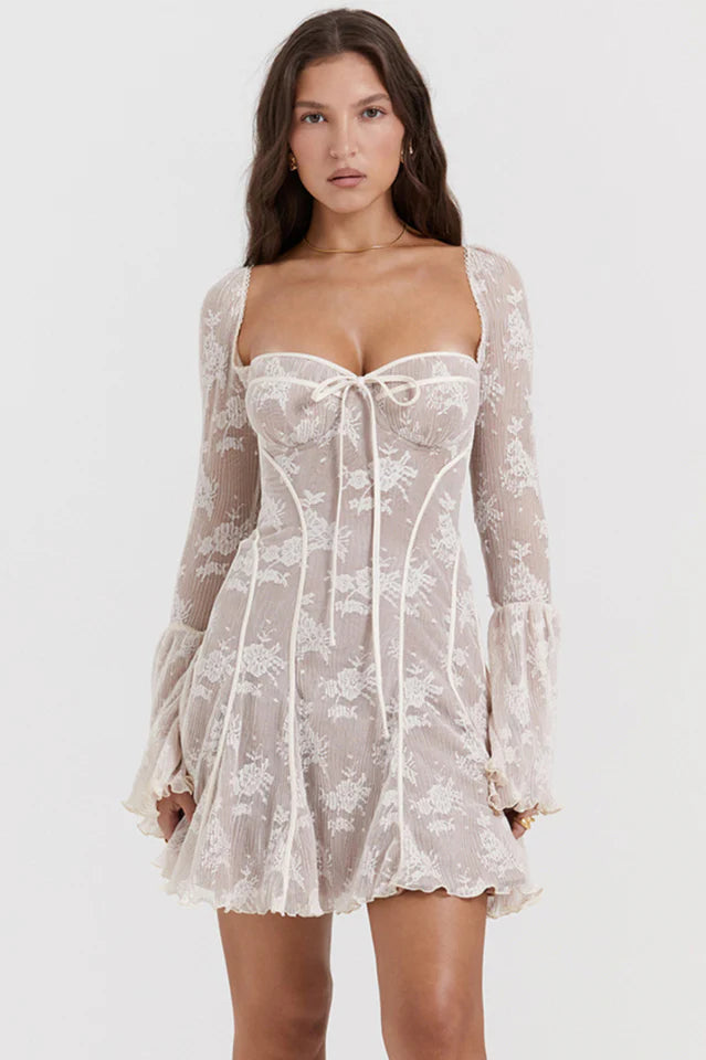 Jaime | Mini Dress with Lace Corset and Sheer Sleeves