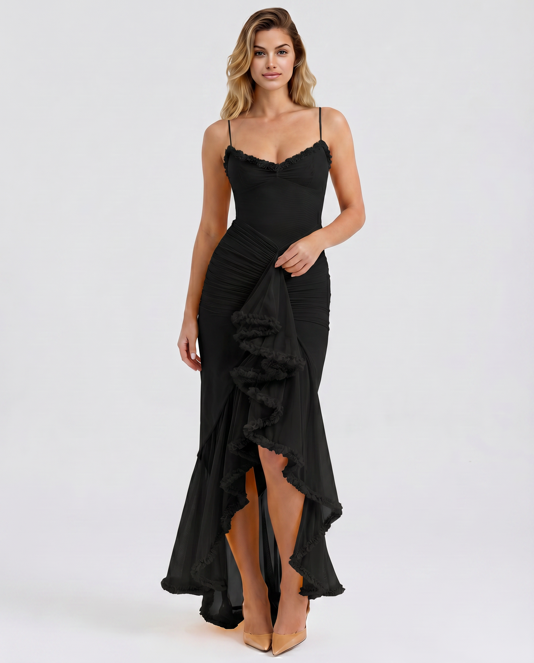 Leah | High-Low Dress with Ruffled Front