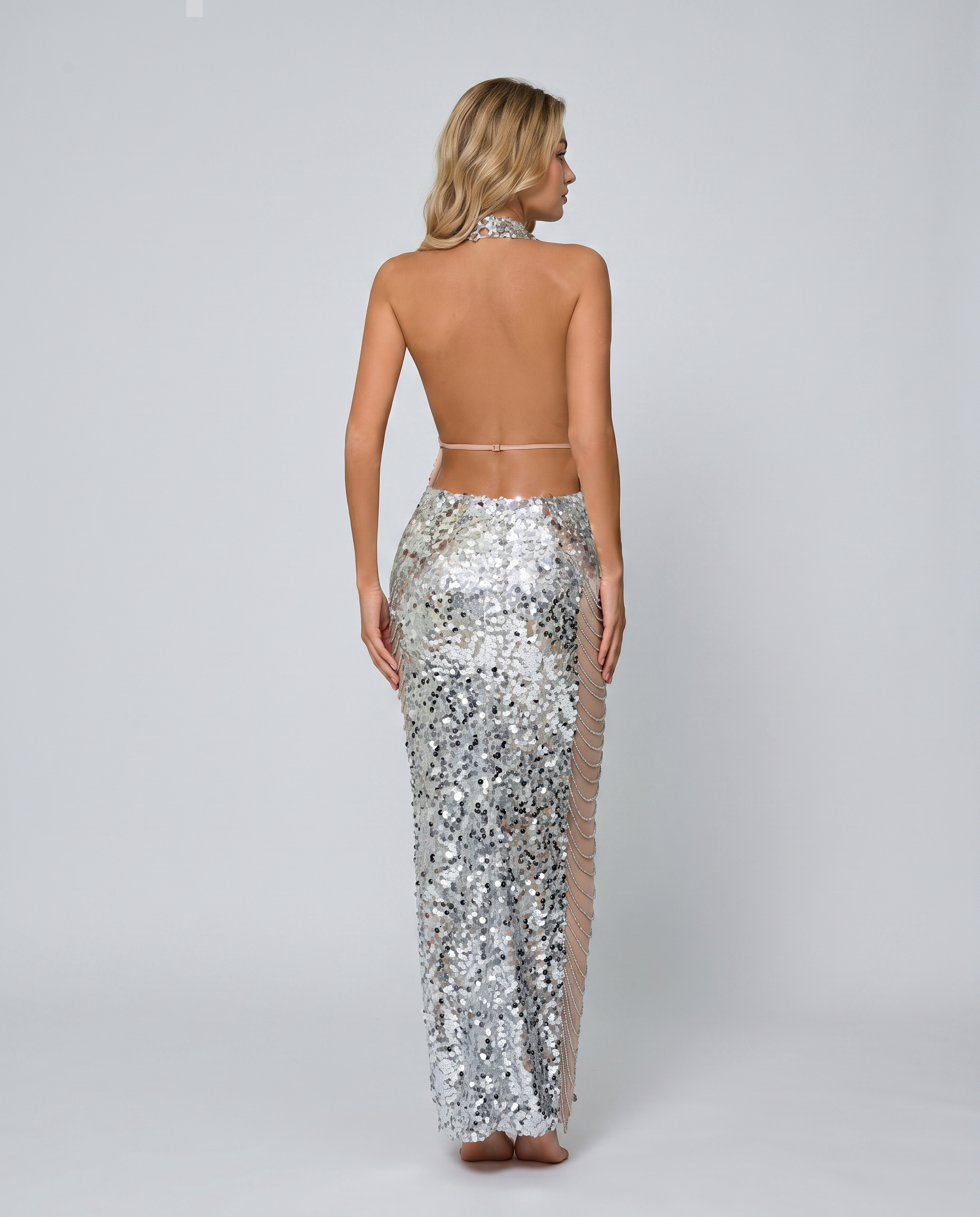 Marina | Maxi Dress with Sequin Embellishment and Halter Neck