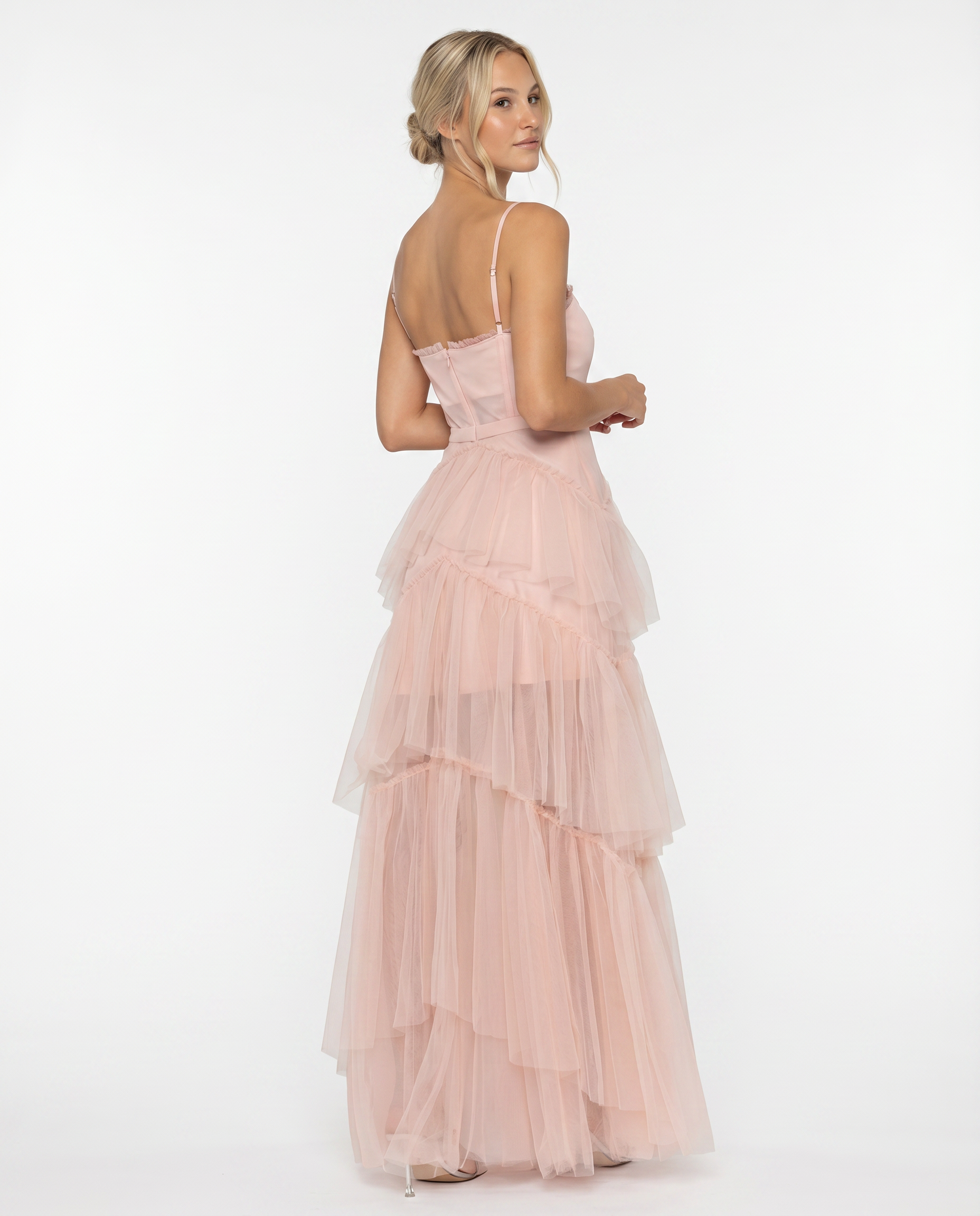 Nyx | Mesh Corset Gown with Tiered Skirt and Spaghetti Strap