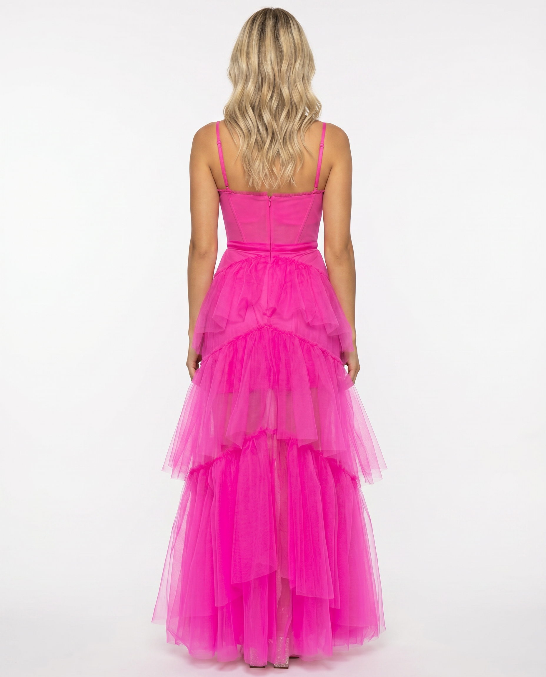 Nyx | Mesh Corset Gown with Tiered Skirt and Spaghetti Strap