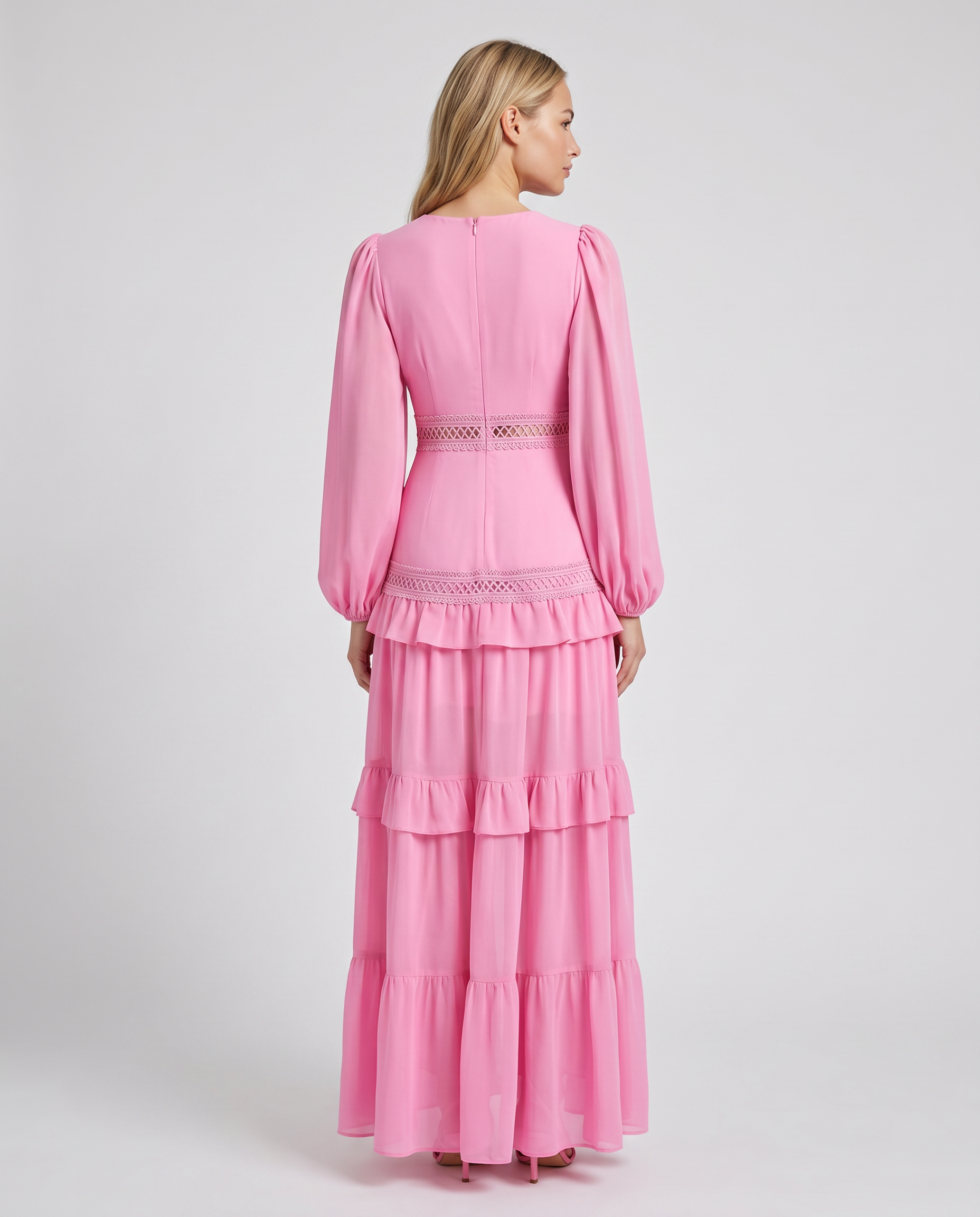 Lorie | Maxi Dress with Ruffle Skirt and Long Sheer Sleeves