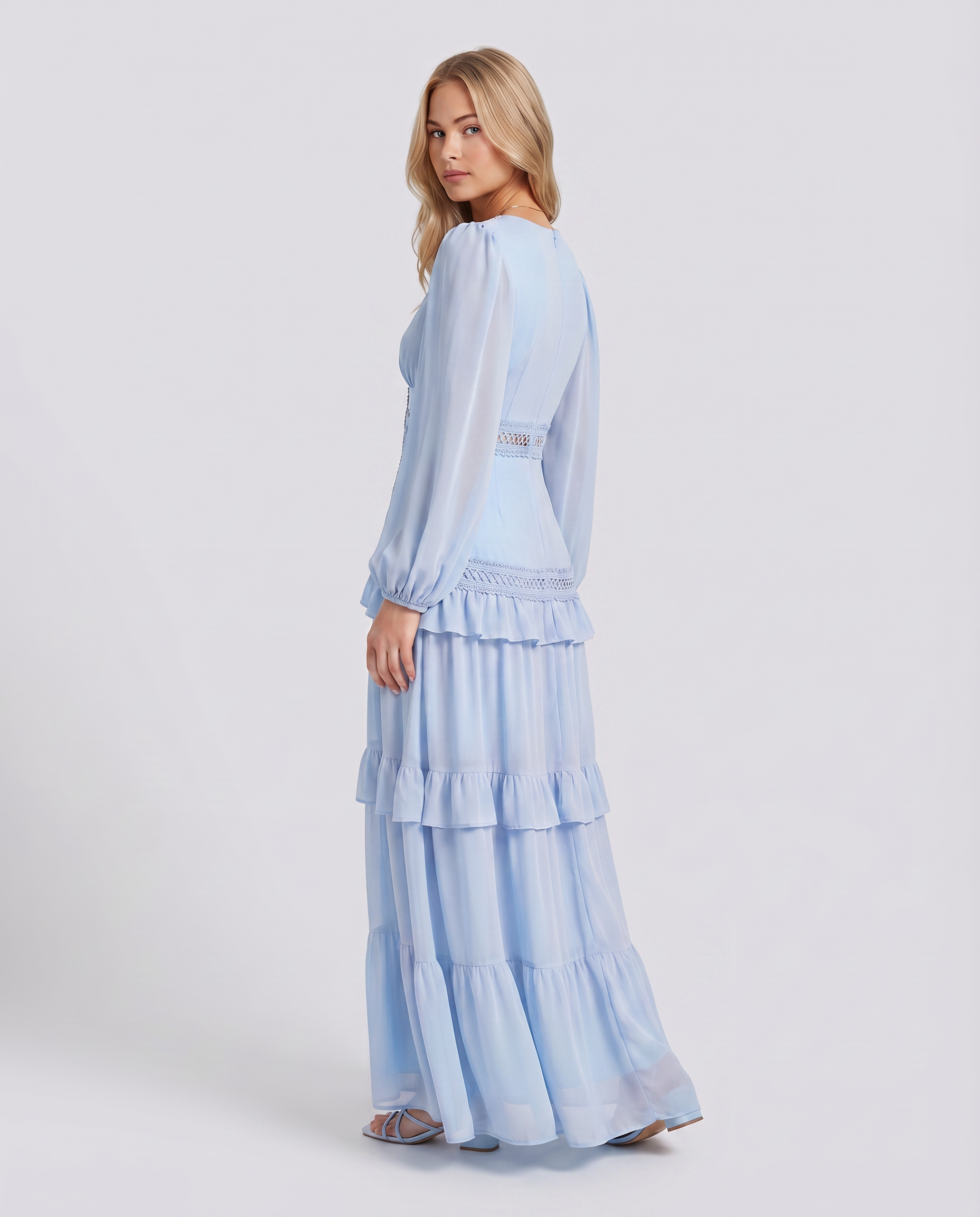 Lorie | Maxi Dress with Ruffle Skirt and Long Sheer Sleeves
