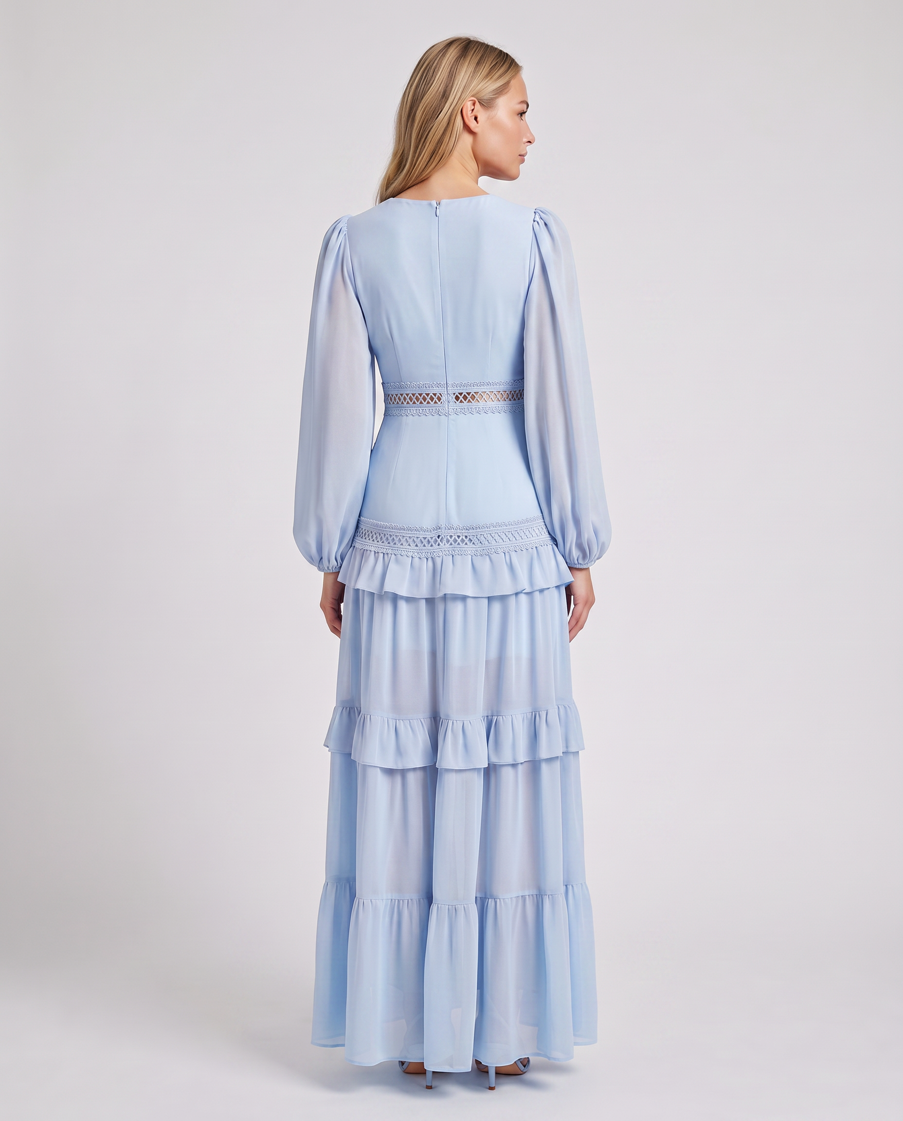 Lorie | Maxi Dress with Ruffle Skirt and Long Sheer Sleeves