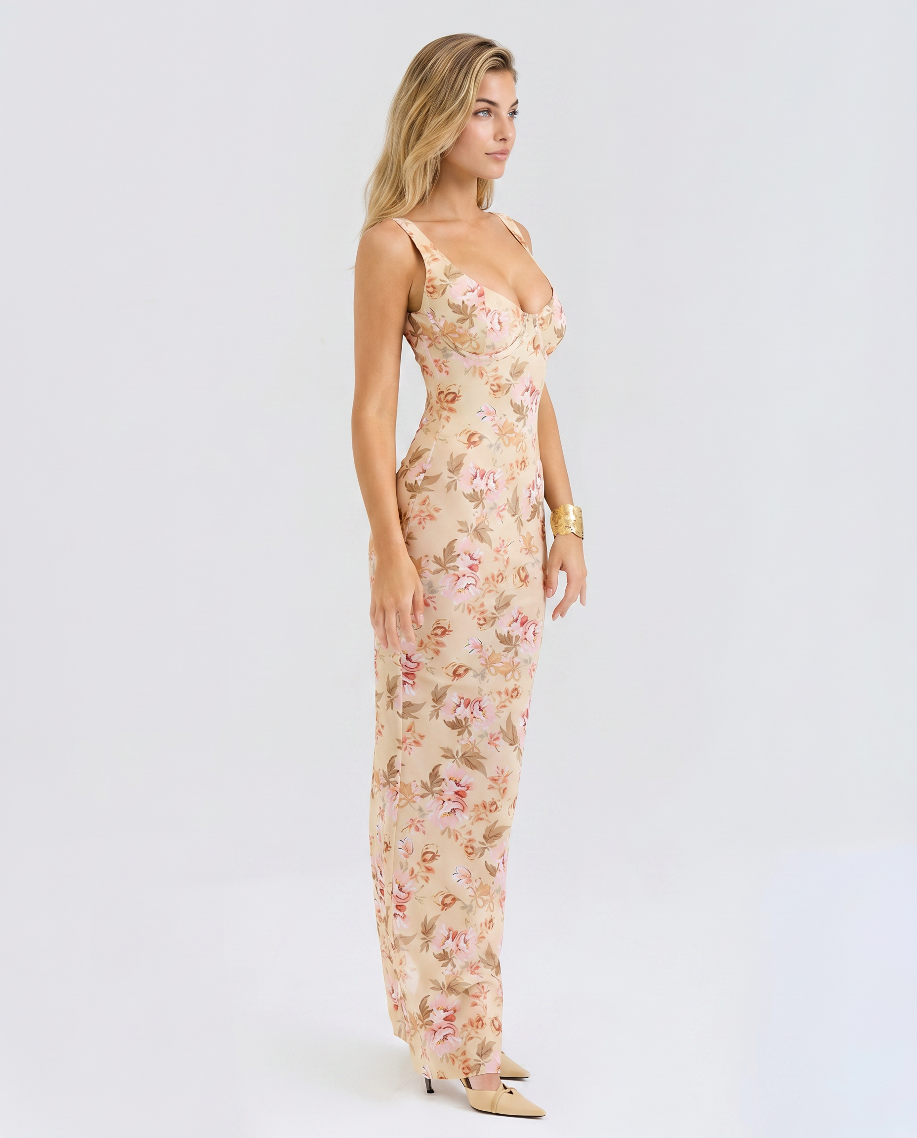Tracie | Maxi Dress with Floral Print and Bustier Bodice