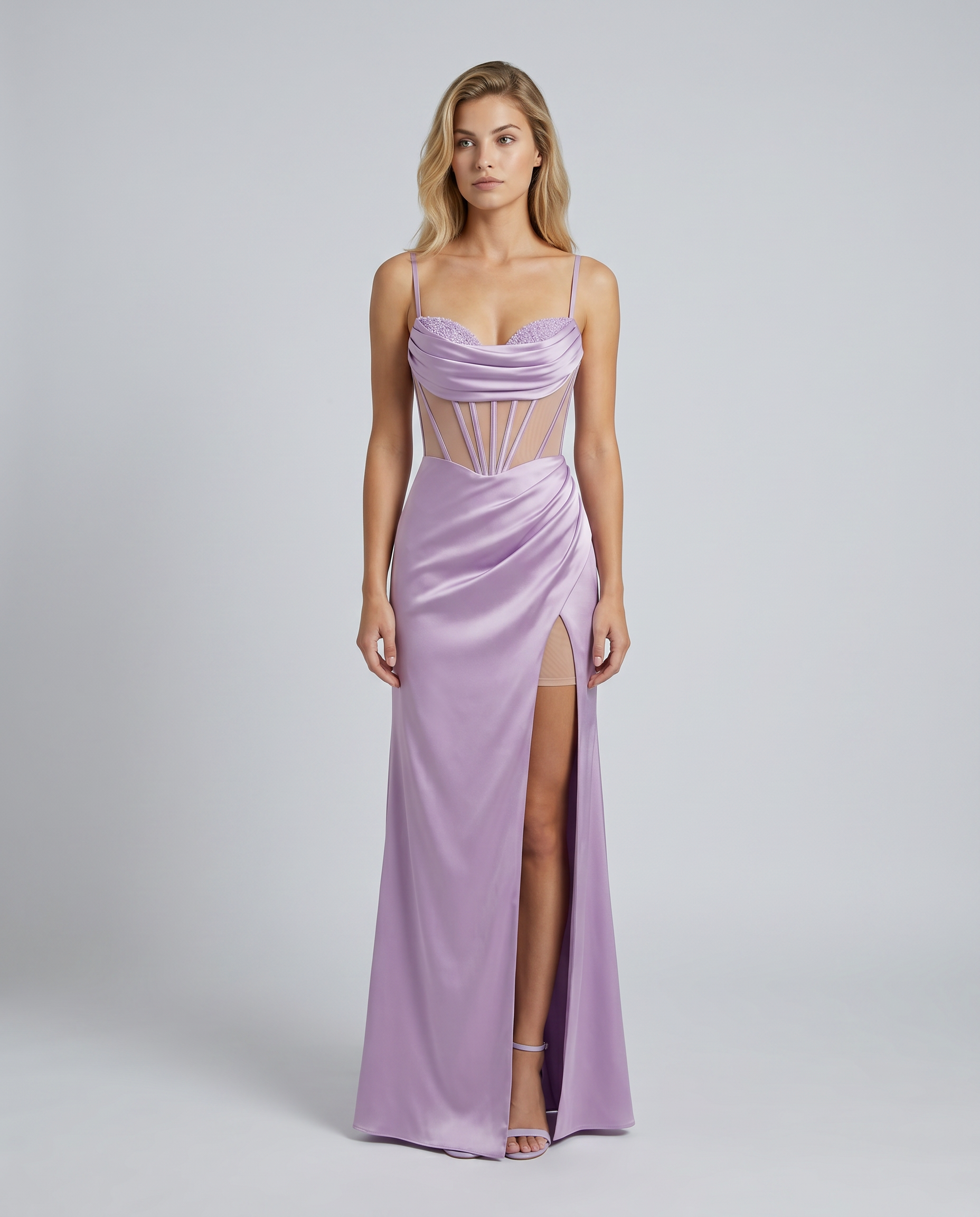 Kayla | Satin Maxi Dress with Corset Bodice and Lace-Up Back