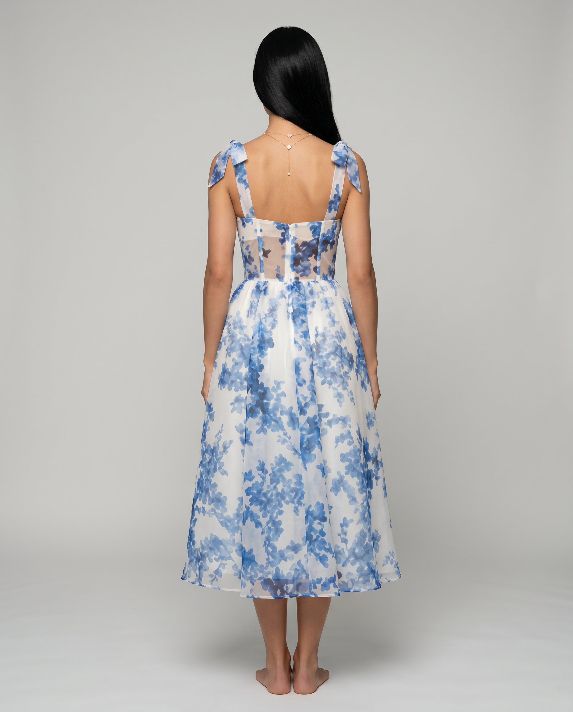 Fiora | Midi Dress with Corset Bodice and Tie Straps