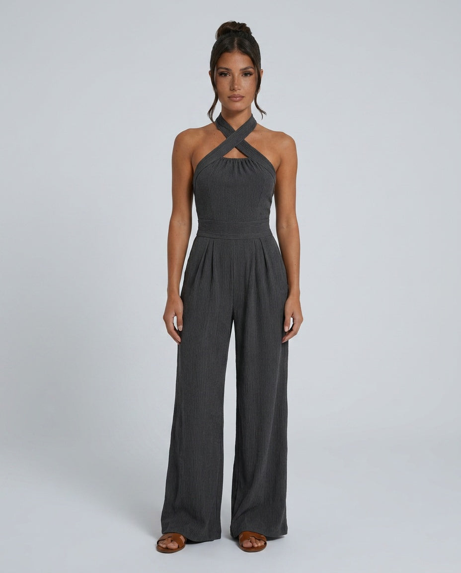 Paloma | Cross Halter Wide-Leg Jumpsuit