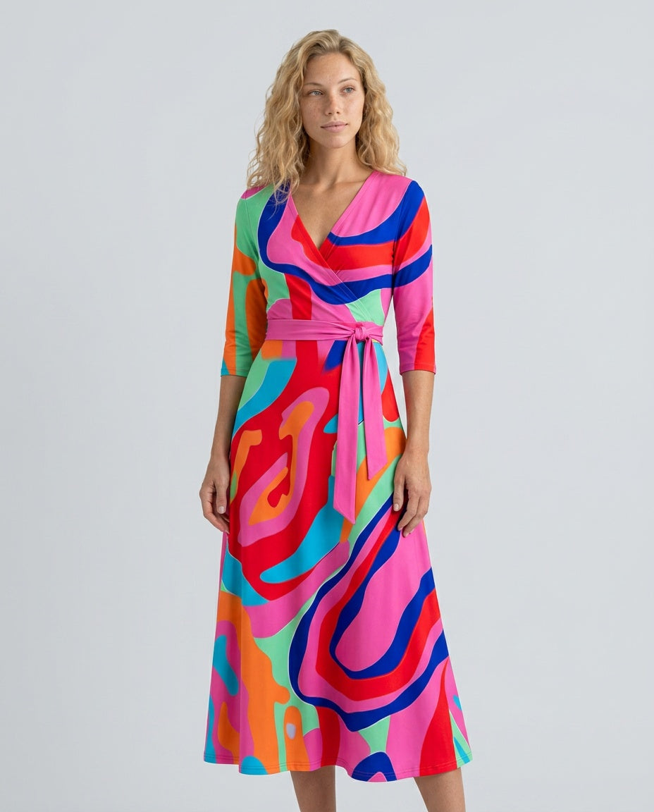 Celine | Cross Wrap Neck Midi Dress