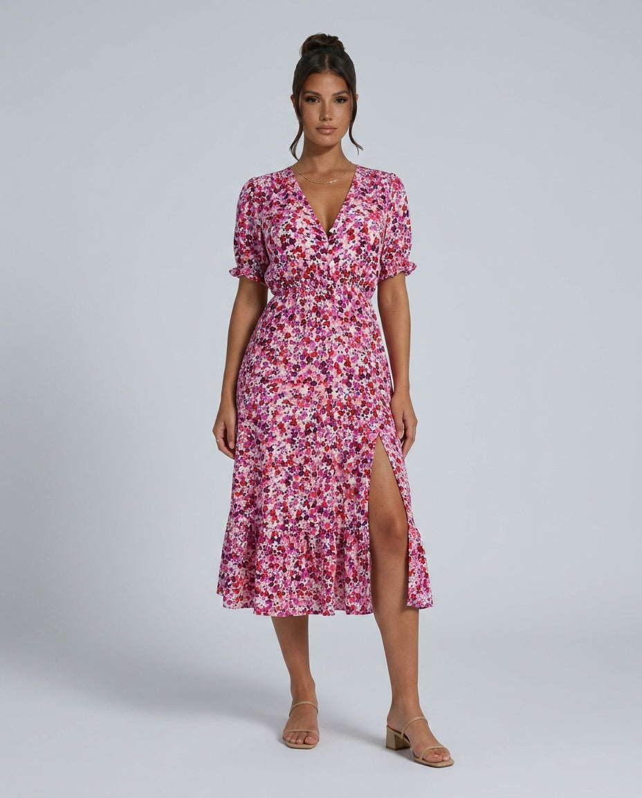 Aurelia | Floral Print Button-Front Maxi Dress