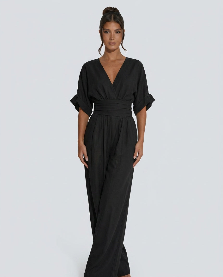 Darya | V - Neck Wide Leg Jumpsuit