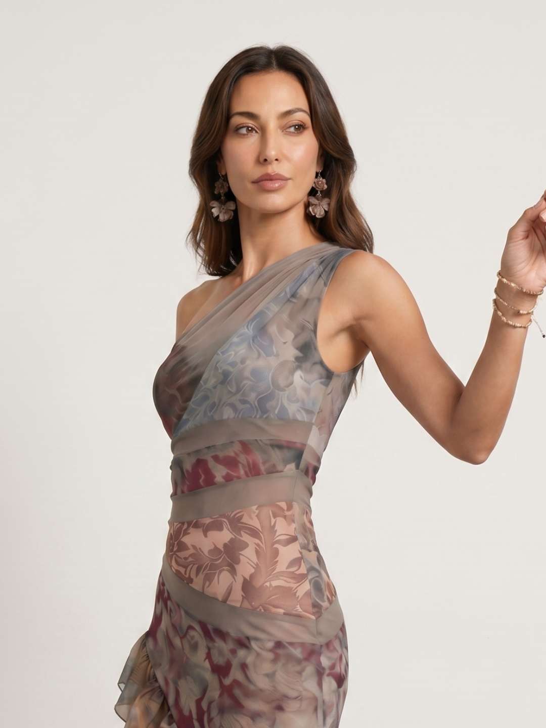 Edda | Asymmetric Printed Ruffle Hem Maxi Dress