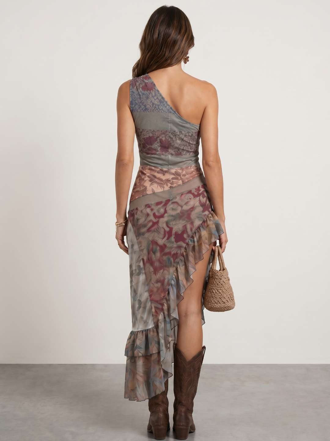 Edda | Asymmetric Printed Ruffle Hem Maxi Dress