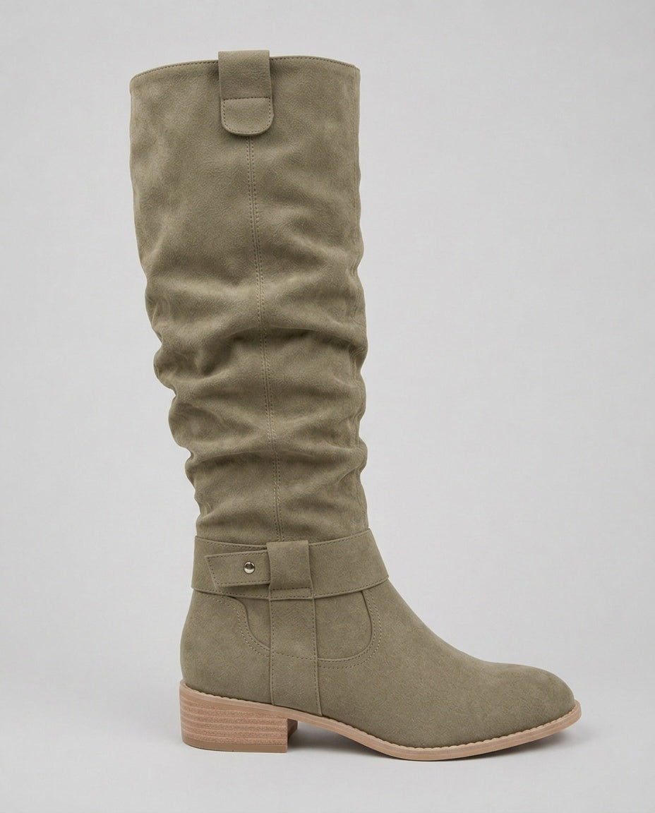 Kova | Suede Knee-High Low Heel Boots