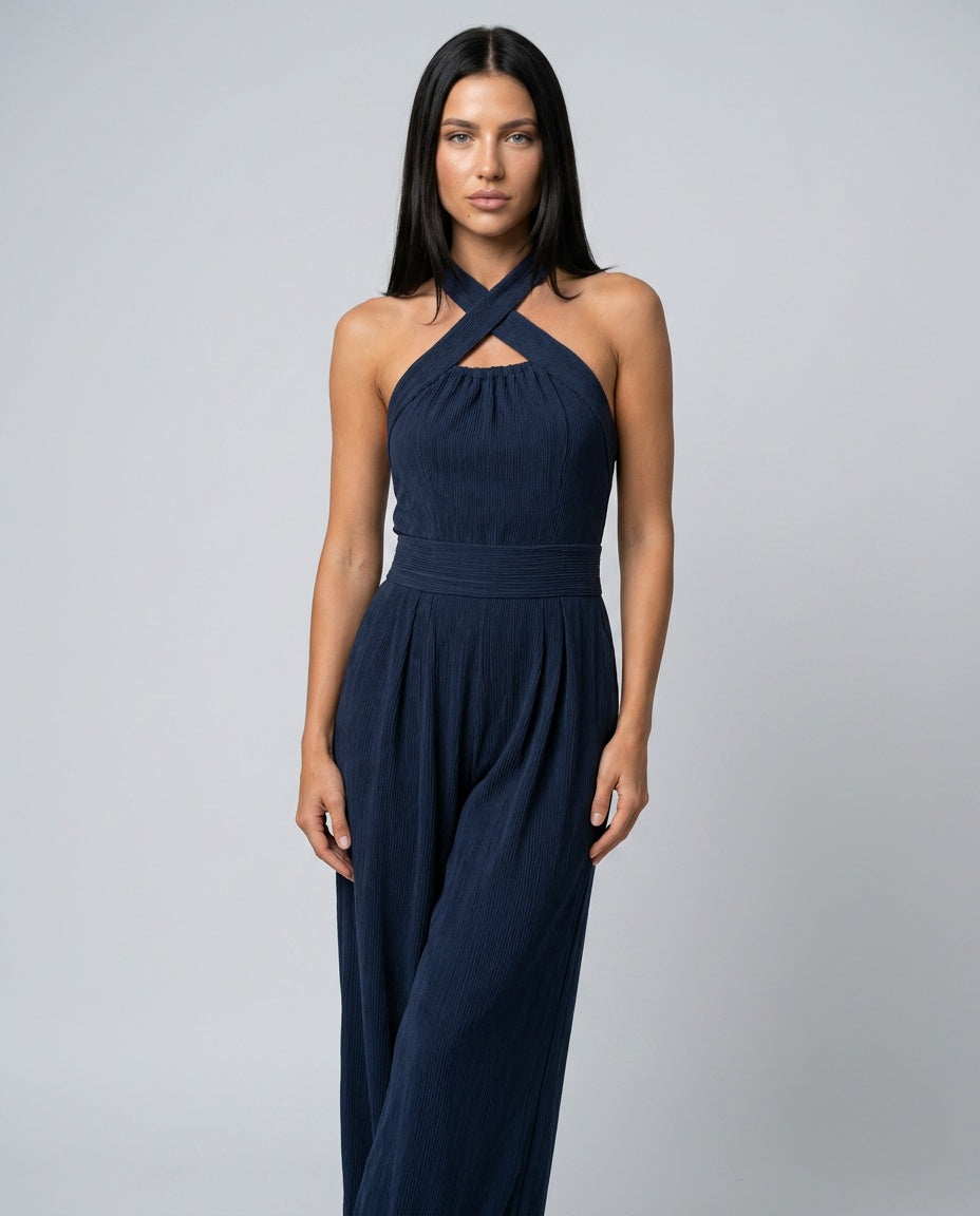 Paloma | Cross Halter Wide-Leg Jumpsuit