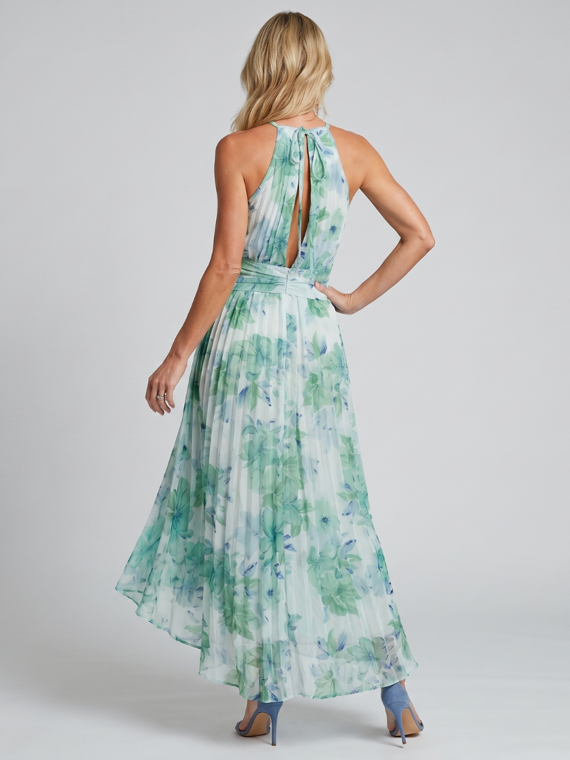 Cora | Pleated Halter Floral Midi Dress