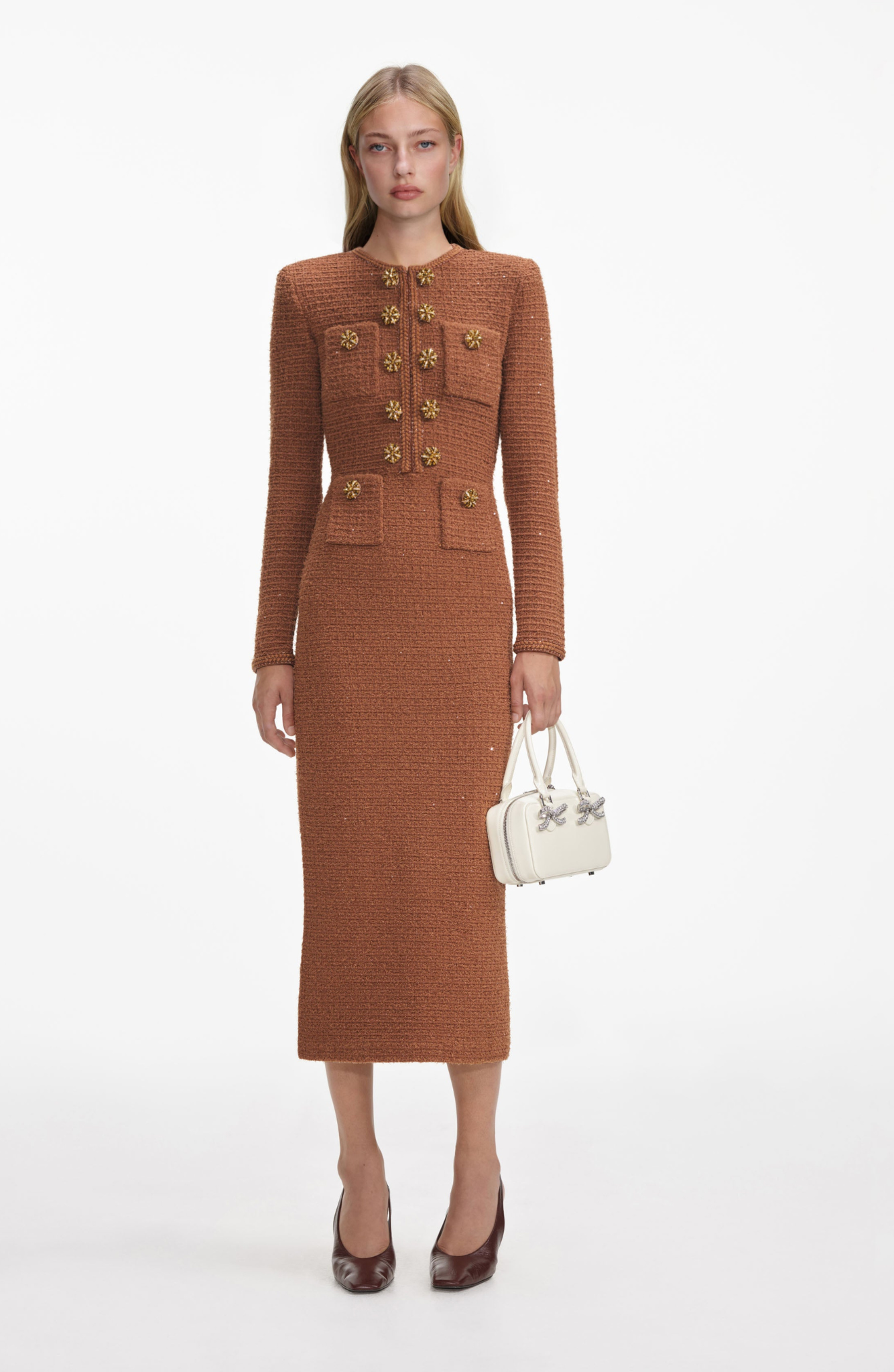 Tamsin | Button-Front Textured Knit Midi Dress