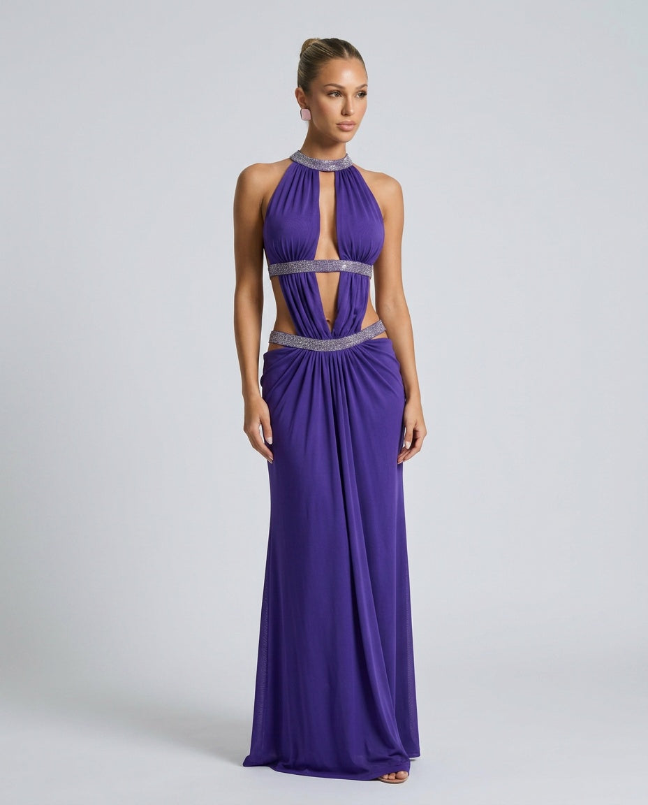 Celeste | Crystal Strap Caged Cut-Out Maxi Dress