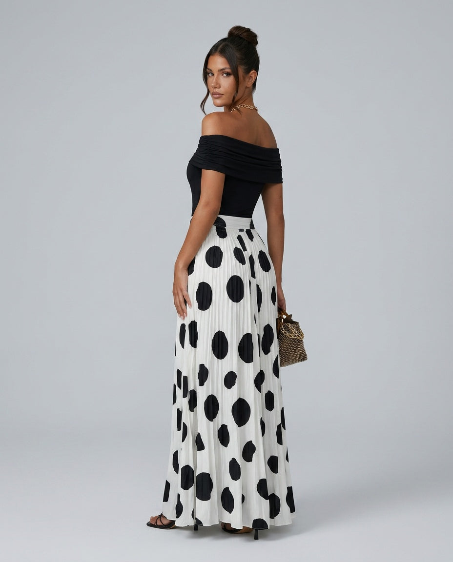 Delphine | Off-Shoulder Polka Dot Maxi Dress